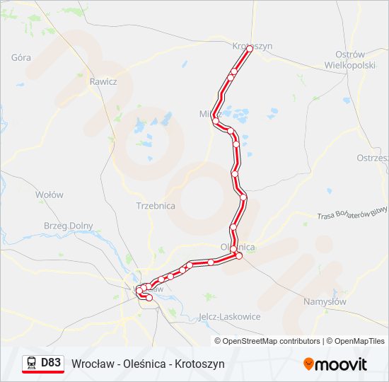 Mapa linii kolej D83