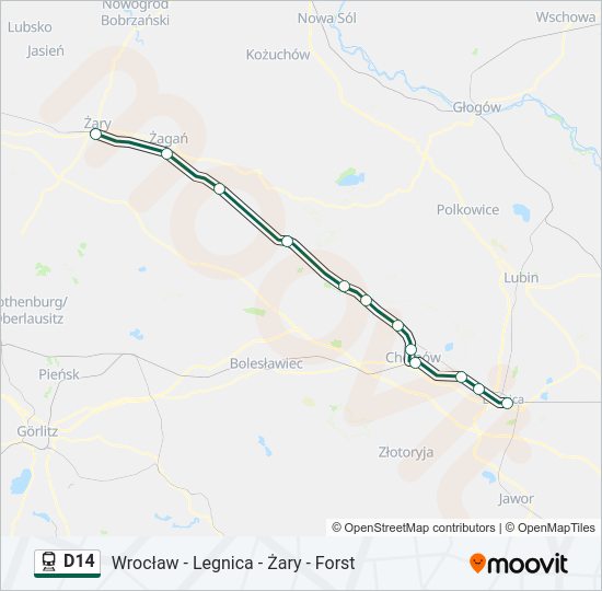 Mapa linii kolej D14