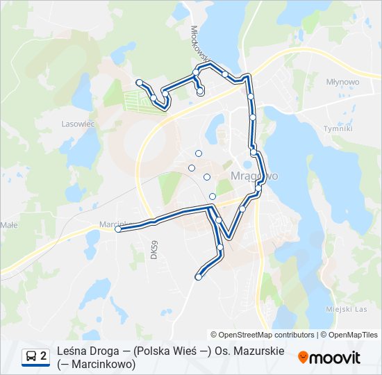 Mapa linii autobus 2