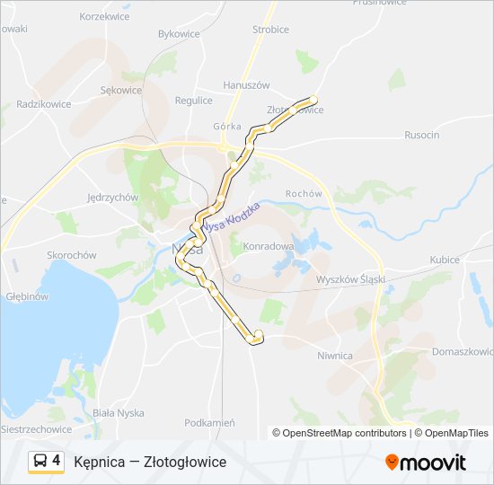 Mapa linii autobus 4