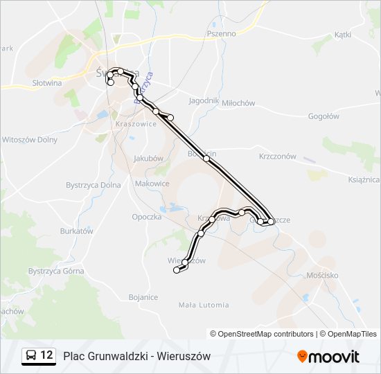 Mapa linii autobus 12