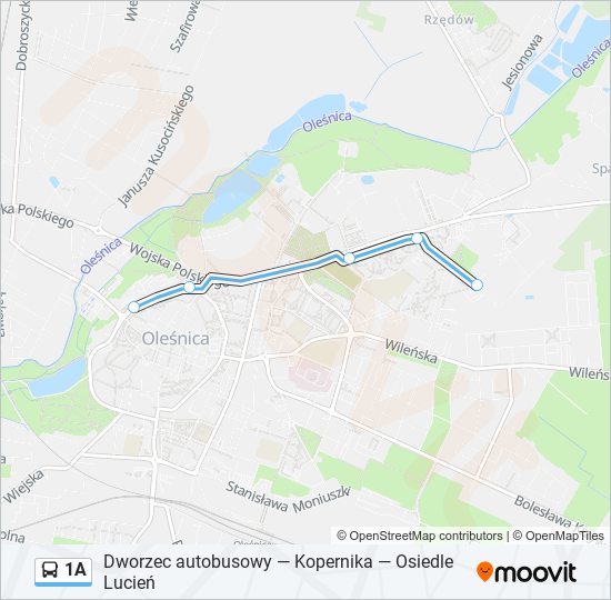 Mapa linii autobus 1A