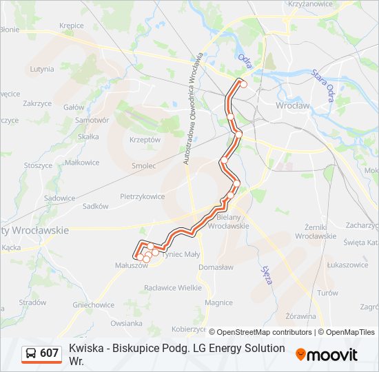 Mapa linii autobus 607