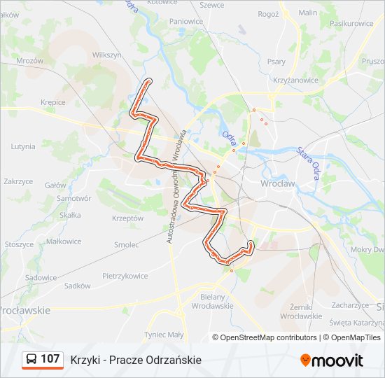 Mapa linii autobus 107