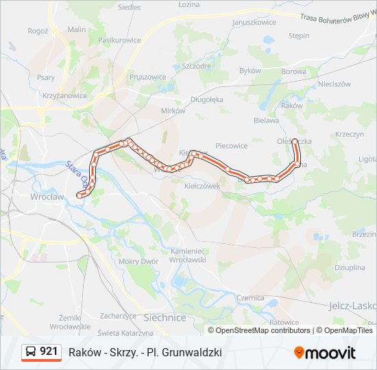 Mapa linii autobus 921