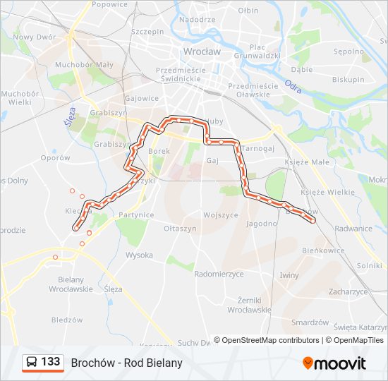 Mapa linii autobus 133