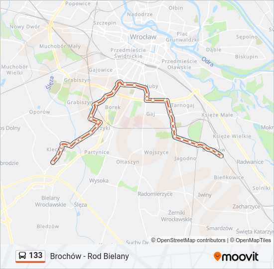 Mapa linii autobus 133