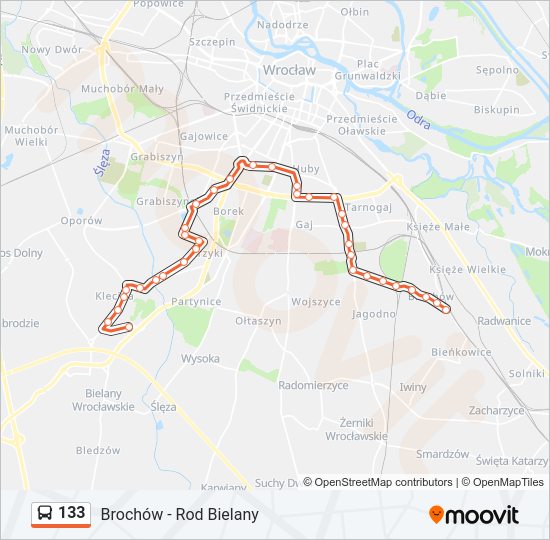 Mapa linii autobus 133