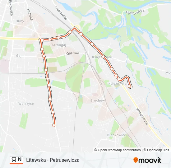 N Bus Line Map