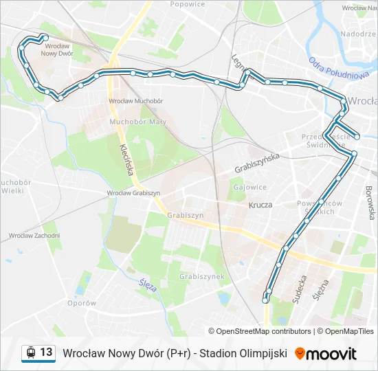 Трамвай 13: карта маршрута