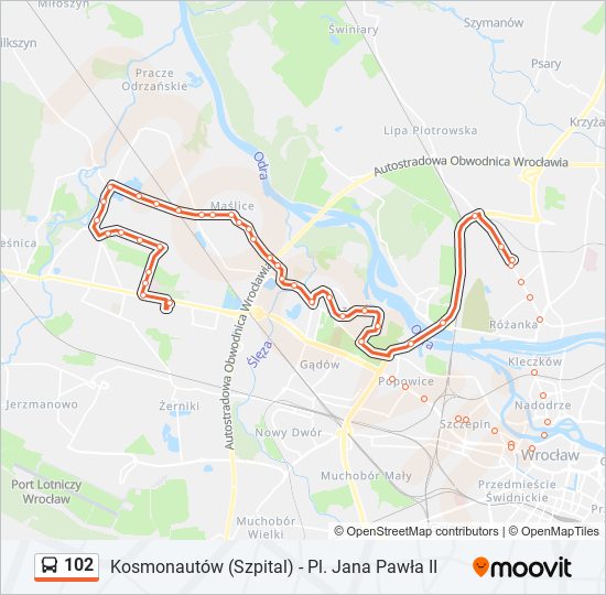 Mapa linii autobus 102