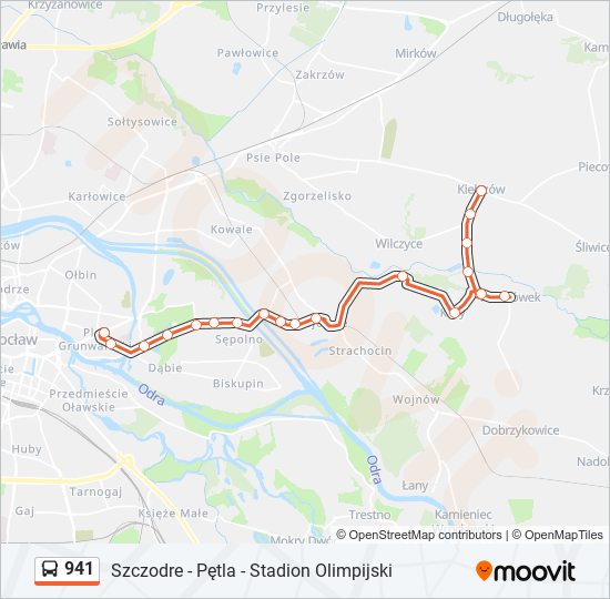 Mapa linii autobus 941