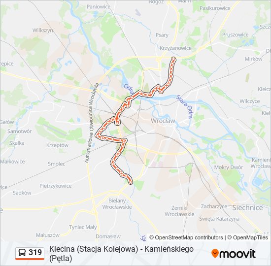 Mapa linii autobus 319