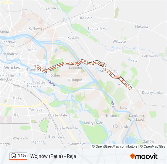 Mapa linii autobus 115