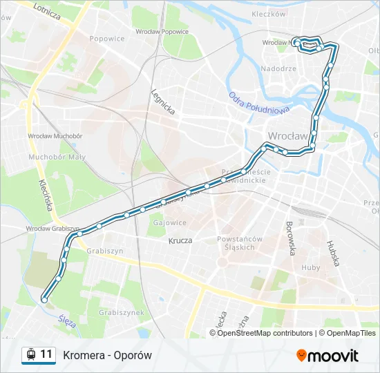 Трамвай 11: карта маршрута