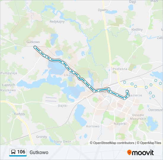 Mapa linii autobus 106