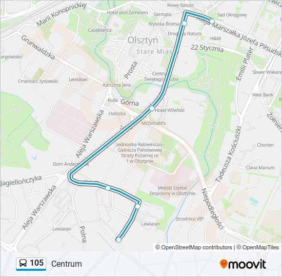 105 bus Line Map