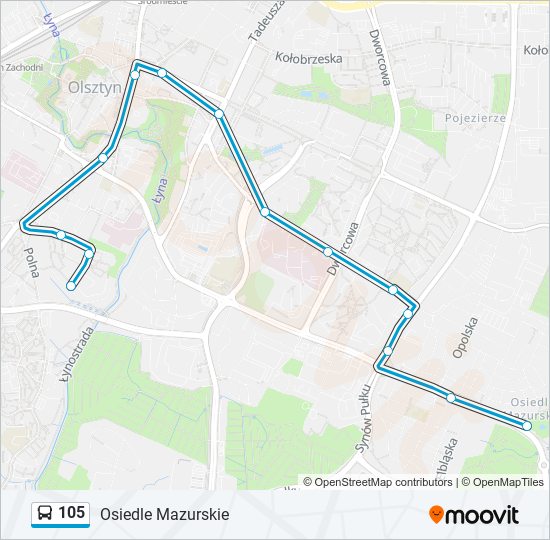 Mapa linii autobus 105