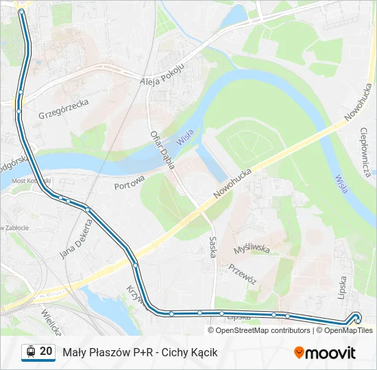 Трамвай 20: карта маршрута
