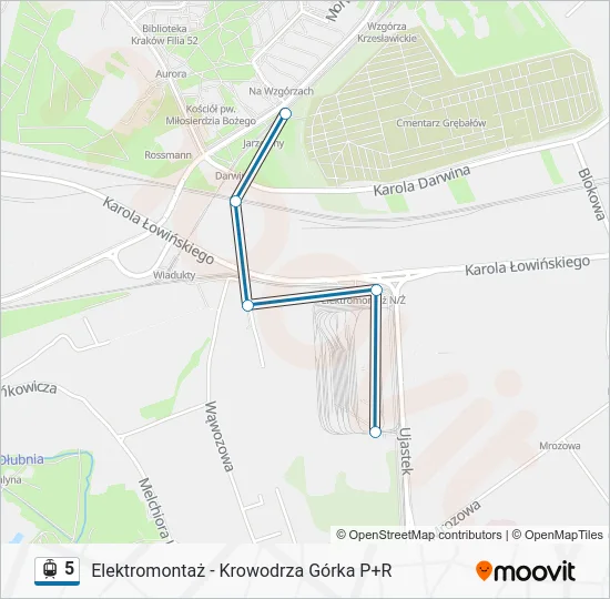 Трамвай 5: карта маршрута