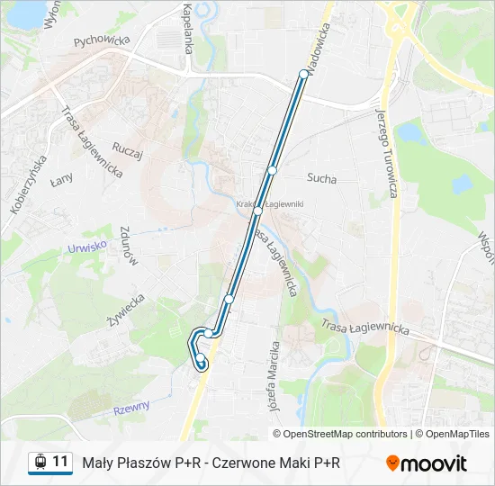 Трамвай 11: карта маршрута