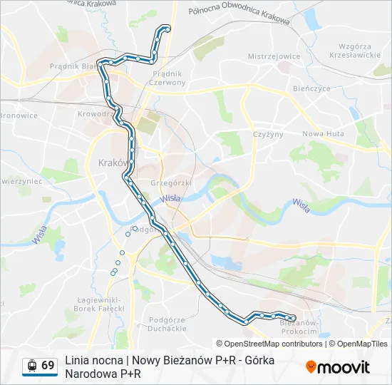 Трамвай 69: карта маршрута