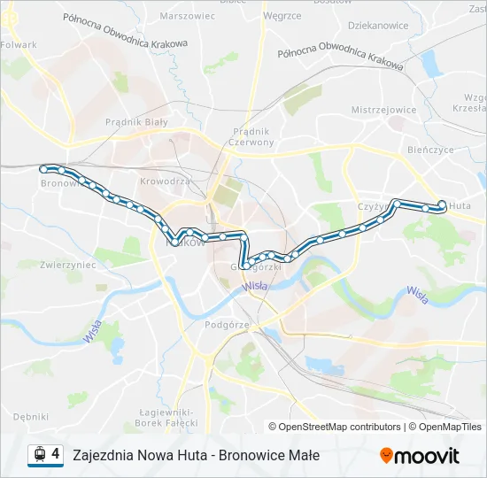 Трамвай 4: карта маршрута