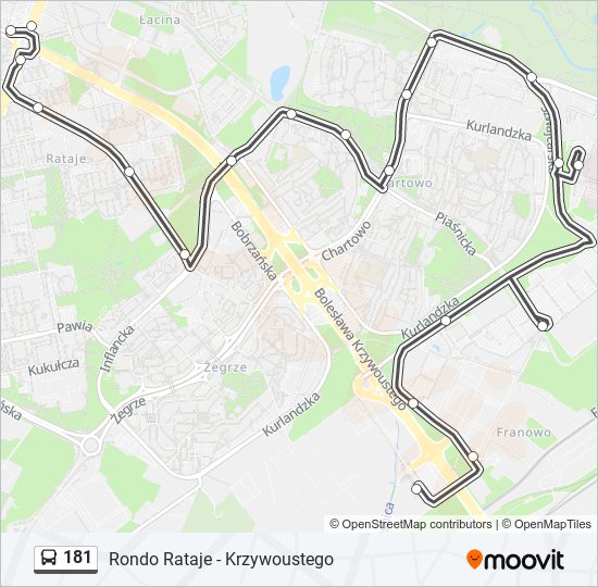 Mapa linii autobus 181