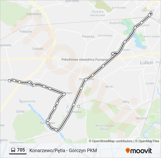 Mapa linii autobus 705