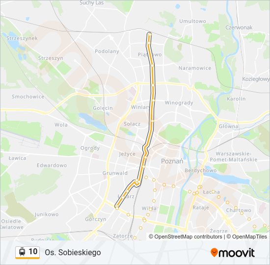 Mapa linii tramwaj 10