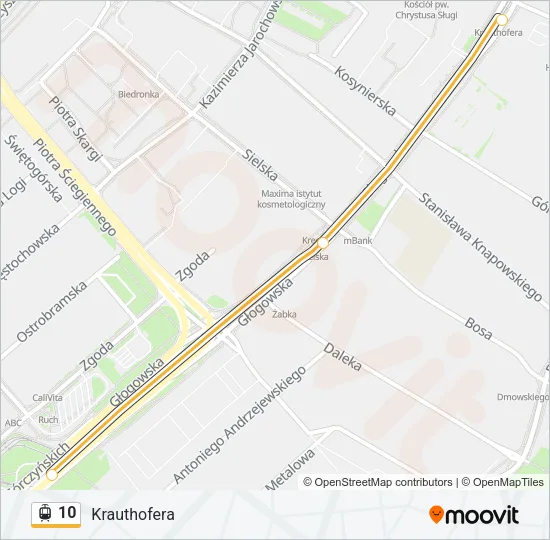 Трамвай 10: карта маршрута