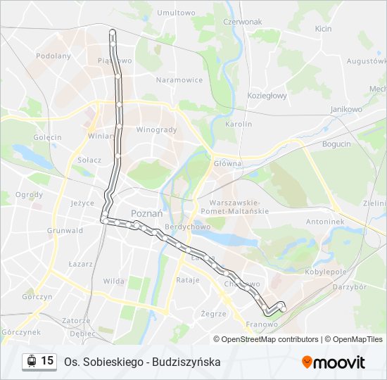 Mapa linii tramwaj 15