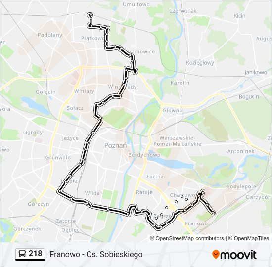 Mapa linii autobus 218