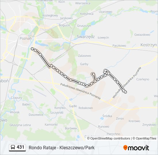 Mapa linii autobus 431