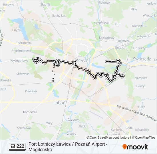 Mapa linii autobus 222