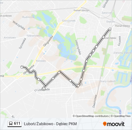 611 bus Line Map