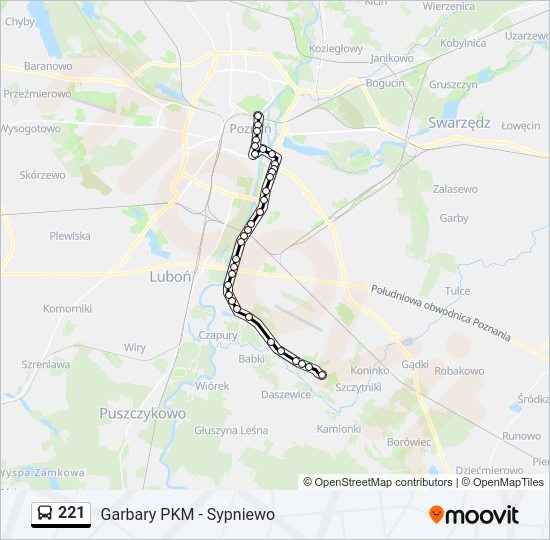 Mapa linii autobus 221