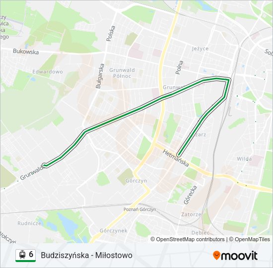 Mapa linii tramwaj 6