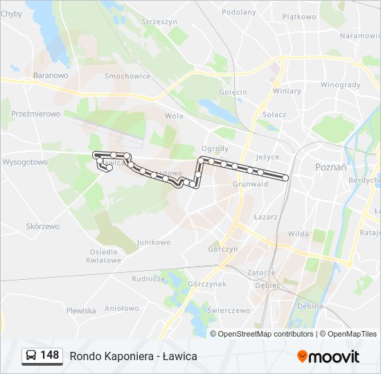 Mapa linii autobus 148