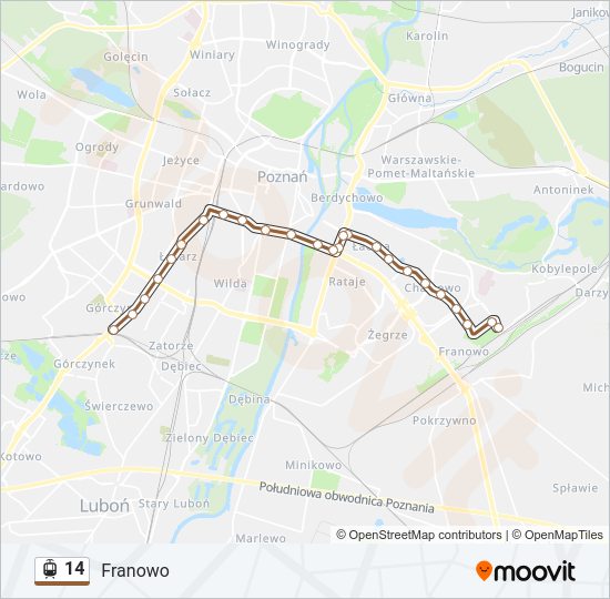 Трамвай 14: карта маршрута