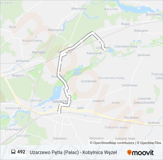 Mapa linii autobus 492