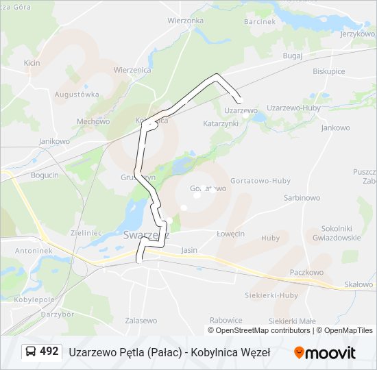 Mapa linii autobus 492