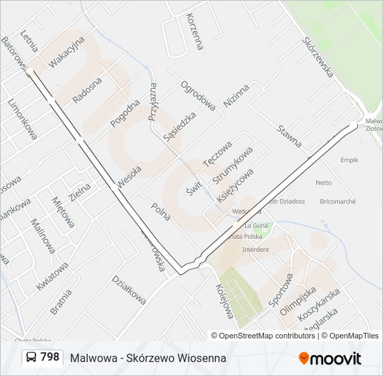 Mapa linii autobus 798