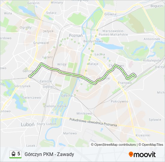 Mapa linii tramwaj 5