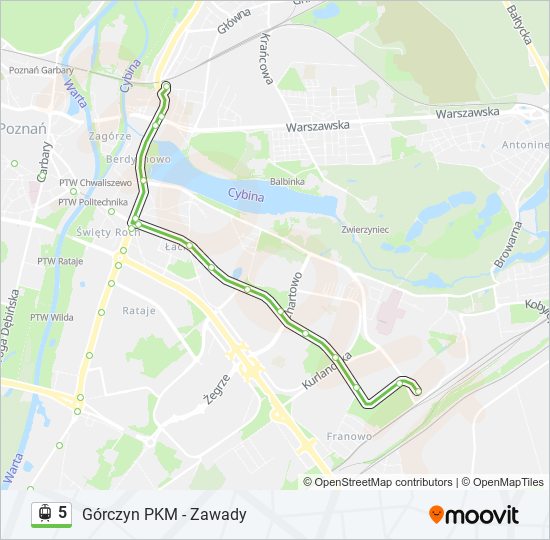 Mapa linii tramwaj 5