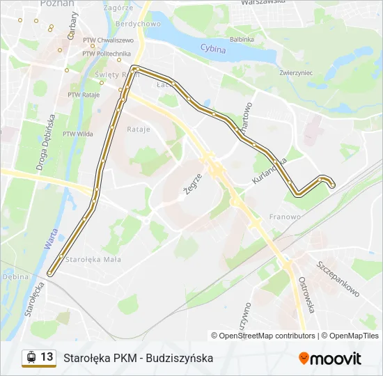 Трамвай 13: карта маршрута