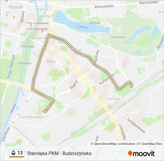 Трамвай 13: карта маршрута