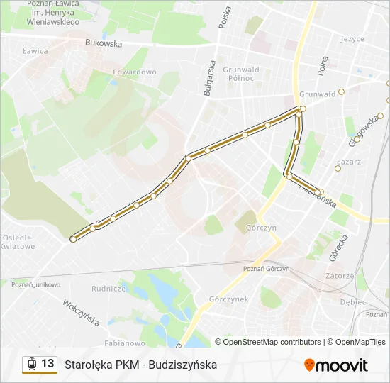 Трамвай 13: карта маршрута