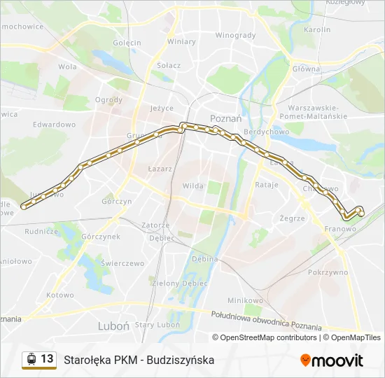 Трамвай 13: карта маршрута