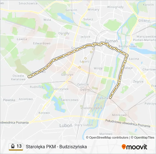 Трамвай 13: карта маршрута